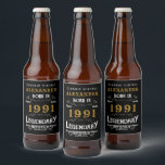 Personalised 30th Birthday Born 1991 Vintage Black Beer Bottle Label<br><div class="desc">A personalised classic beer bottle label design for that birthday celebration for somebody born in 1991 and turning 30. Add the name to this vintage retro style black, white and gold design for a custom 30 birthday gift. Easily edit the name and year with the template provided. A wonderful custom...</div>