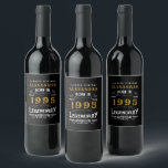 Personalised 30th Birthday Born 1995 Vintage Black Wine Label<br><div class="desc">A personalised classic wine bottle label design for that birthday celebration for somebody born in 1995 and turning 30. Add the name to this vintage retro style black, white and gold design for a custom 30th birthday gift. Easily edit the name and year with the template provided. A wonderful custom...</div>