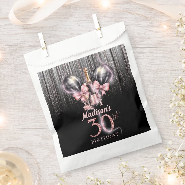 Personalised 30th Birthday Champagne Luxury Pink Favour Bags (Clipped)