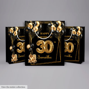Personalised 30th Birthday Gift Bag Black Gold 🎉