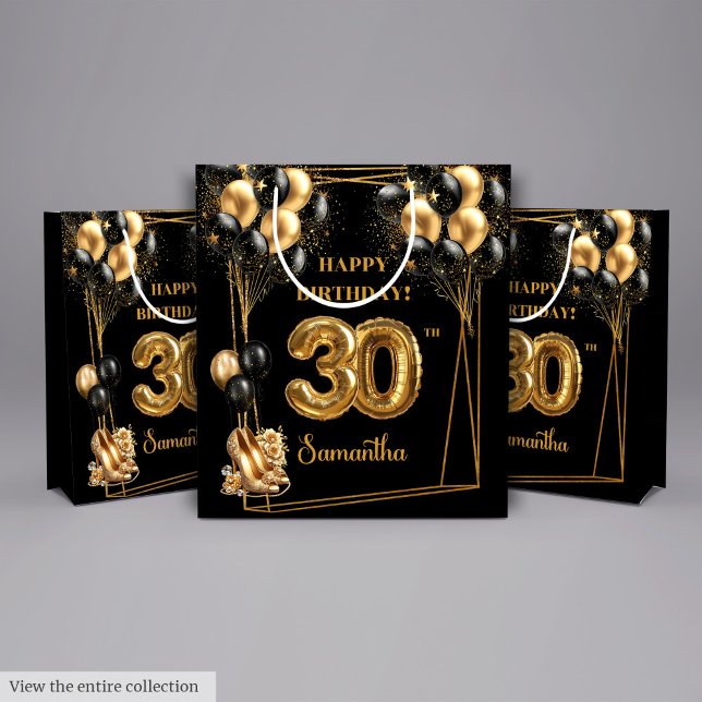 Personalised 30th Birthday Gift Bag Black Gold 🎉 (Personalized 30th Birthday Gift Bag Black Gold 🎉)