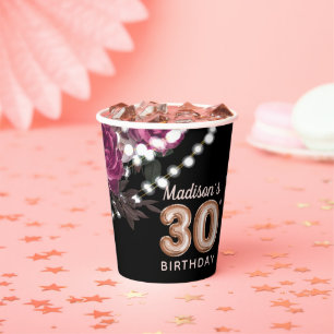 Personalised 30th Birthday Rose Wine Luxury Paper Cups