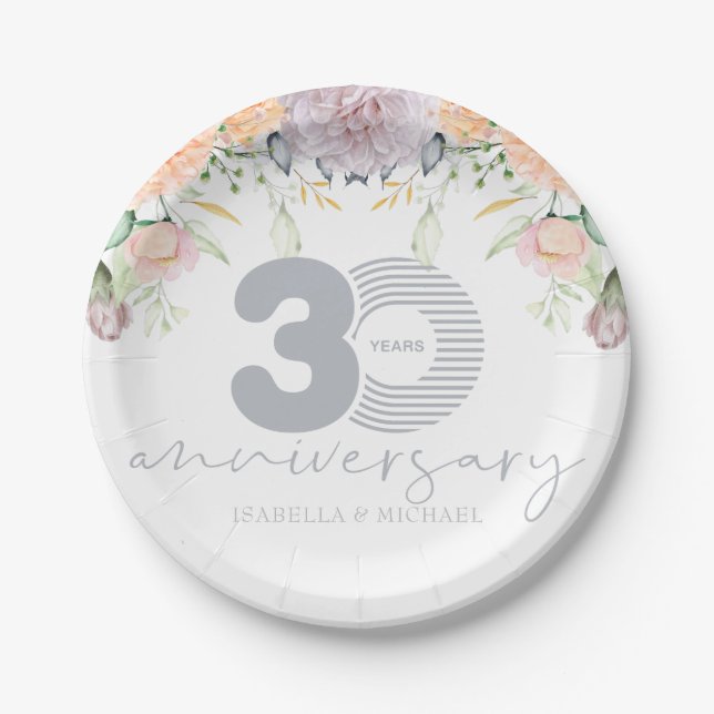 Personalised 30th Wedding Anniversary Floral Paper Plate (Front)