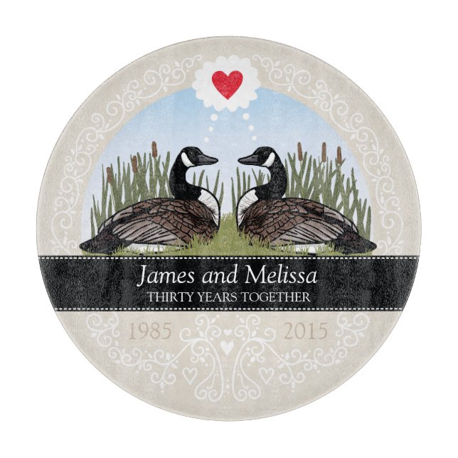 Personalised 30th Wedding Anniversary, Geese Cutting Board (Front)