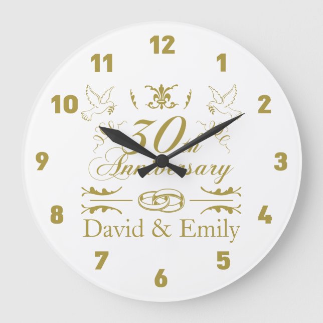 Personalised 30th Wedding Anniversary Large Clock (Front)