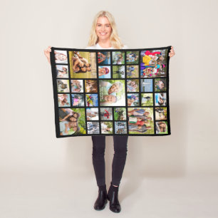 Personalised 33 Photo Collage Custom Colour Fleece Blanket