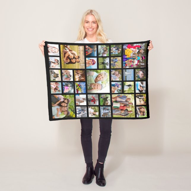 Personalised 33 Photo Collage Custom Colour Fleece Blanket (In Situ)