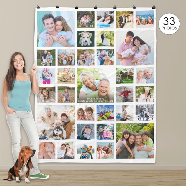 Personalised 33 Photo Collage Template White Fleece Blanket (Creator Uploaded)