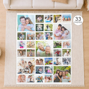 Personalised 33 Photo Collage Template White Fleece Blanket