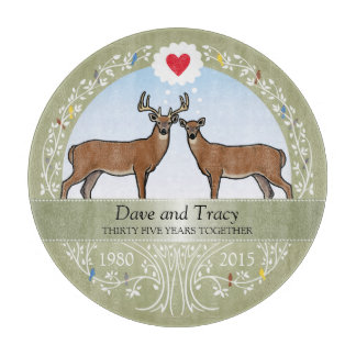 Personalised 35th Wedding Anniversary, Buck & Doe Cutting Board