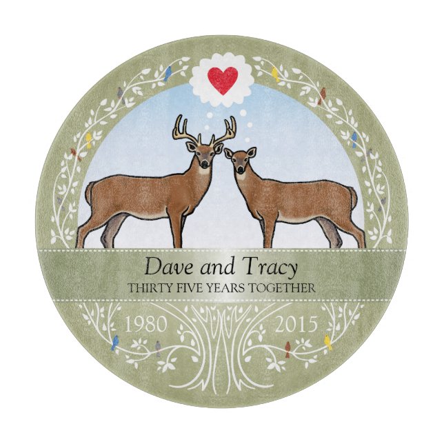 Personalised 35th Wedding Anniversary, Buck & Doe Cutting Board (Front)