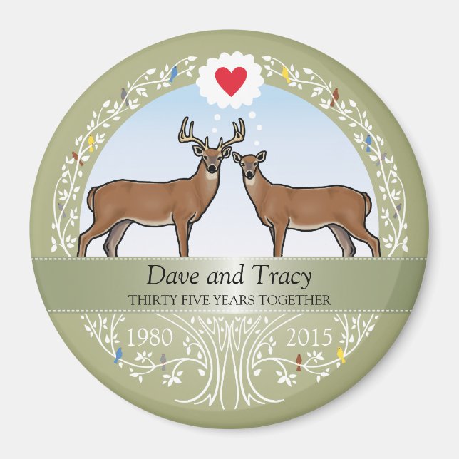 Personalised 35th Wedding Anniversary, Buck & Doe Magnet (Front)