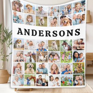 Personalised 36 Photos Collage Cute Trendy Family Fleece Blanket