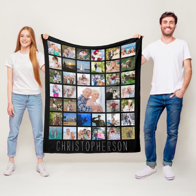 Personalised 39 Photo Collage Custom Colour Fleece Blanket (In Situ)