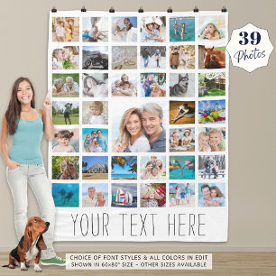 Personalised 39 Photo Collage Custom Colour Fleece Blanket