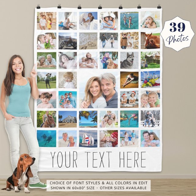 Personalised 39 Photo Collage Custom Colour Fleece Blanket (Creator Uploaded)