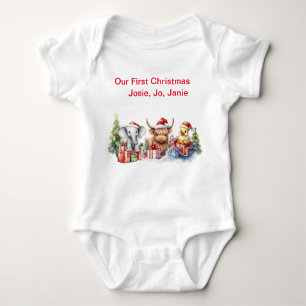 Personalised 3  Baby Animals “Our First Christmas” Baby Bodysuit