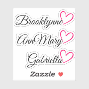 Personalised 3 Names Text Pink Calligraphy Heart