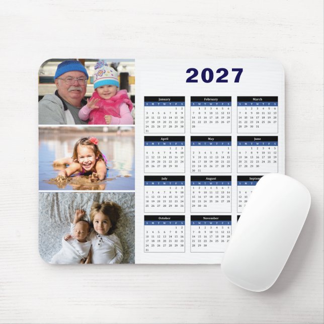 Personalised 3 Photo 2027 Calendar Mousepad (With Mouse)