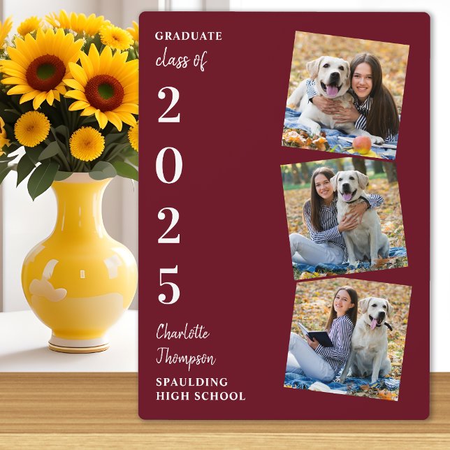Personalised 3 Photo Burgundy Graduation Plaque (Creator Uploaded)