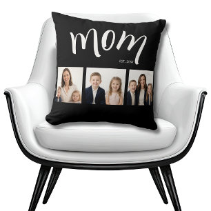 Personalised 3-Photo Collage Black Mum Est Year Cushion