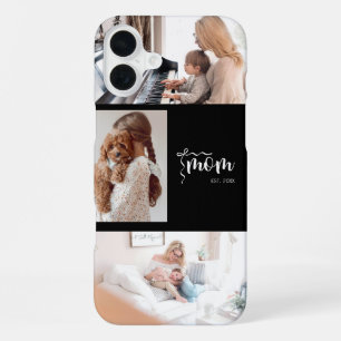 Personalised 3-Photo Collage Black Mum Est Year  iPhone 16 Plus Case