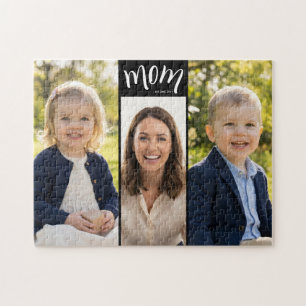 Personalised 3-Photo Collage Black Mum Est Year Jigsaw Puzzle