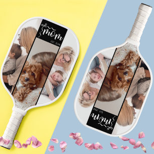 Personalised 3-Photo Collage Black Mum Est Year Pickleball Paddle