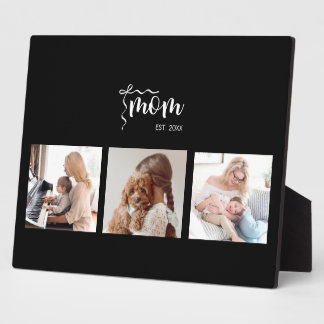 Personalised 3-Photo Collage Black Mum Est Year  Plaque
