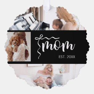 Personalised 3-Photo Collage Black Mum Est Year  Tree Decoration Card