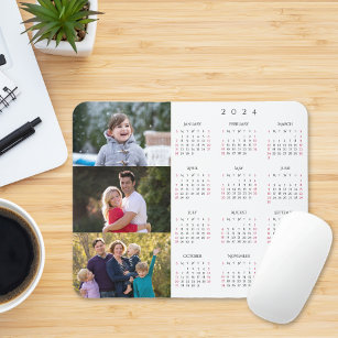 Personalised 3 Photo Collage Family 2024 Calendar Mouse Pad