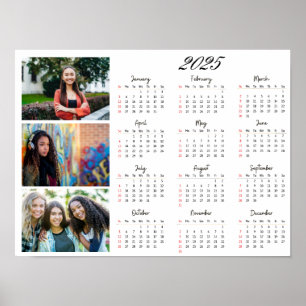 Personalised 3 Photo Collage Family 2025 Calendar Poster