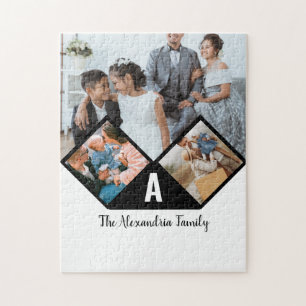 Personalised 3 photo collage family monogram jigsaw puzzle
