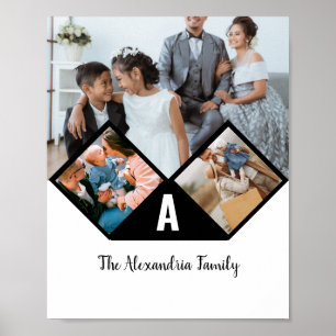 Personalised 3 photo collage family monogram poster