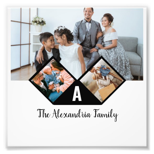 Personalised 3 photo collage family monogram print (Front)