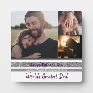Personalised 3 Photo Collage First Father's Day Plaque