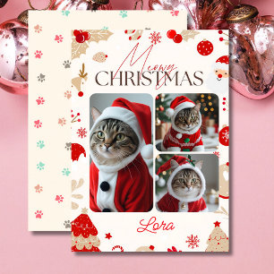 Personalised 3 photo collage meowy christmas holiday card