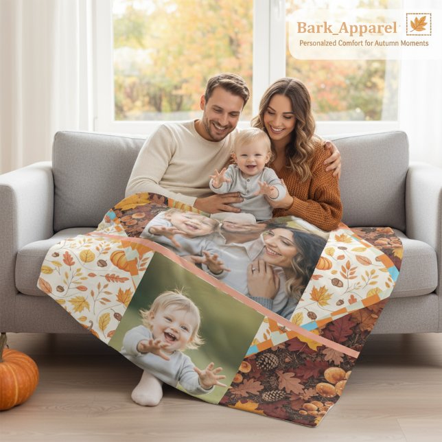 Personalised 3 Photo Fall Family Fleece Blanket (Creator Uploaded)