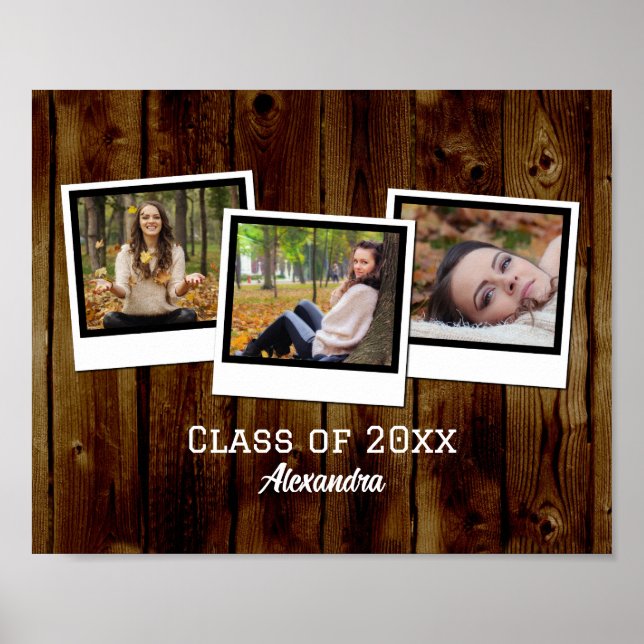 Personalised 3-Photo Frames Rustic Graduation Poster (Front)