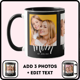 Personalised 3 Photo Mum Kids Date Established  Mug