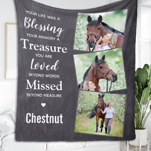 Personalised 3 Photo Pet Horse Memorial Fleece Blanket