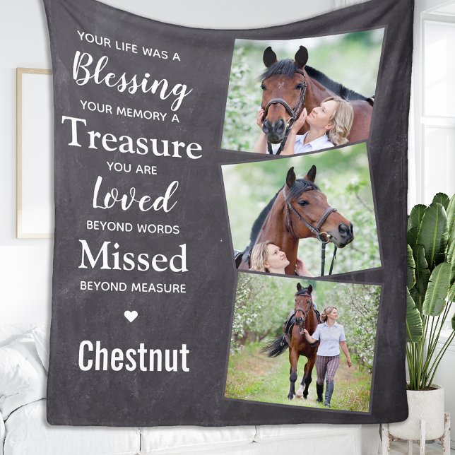 Personalised 3 Photo Pet Horse Memorial Fleece Blanket (Creator Uploaded)