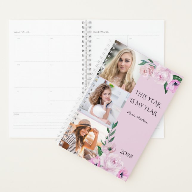 Personalised 3 Photo Pink Floral 2023 Planner (Display)