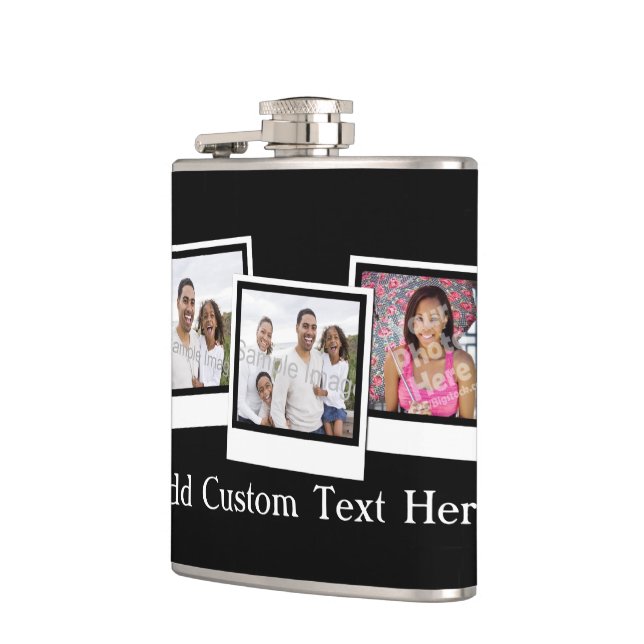 Personalised 3-Photo Snapshot Frames Custom Colour Hip Flask (Left)