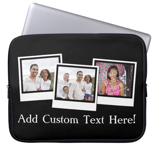 Personalised 3-Photo Snapshot Frames Custom Colour Laptop Sleeve (Front)