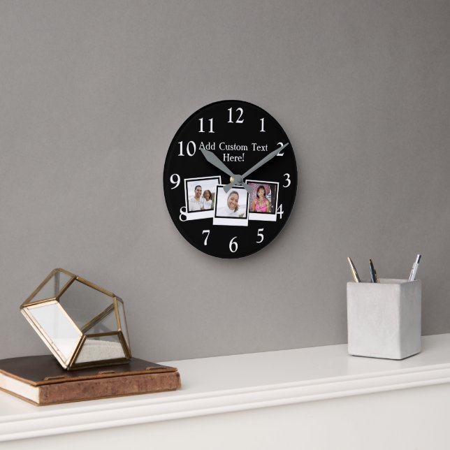 Personalised 3-Photo Snapshot Frames Custom Colour Round Clock (Office)