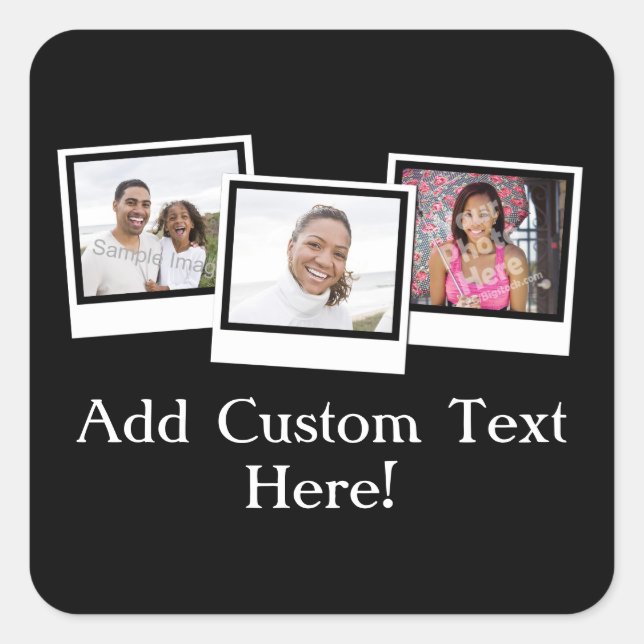 Personalised 3-Photo Snapshot Frames Custom Colour Square Sticker (Front)