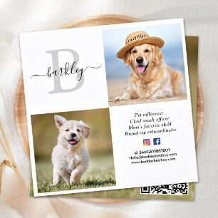 Personalised 3 Photo Social Media QR Code Monogram Square Business Card
