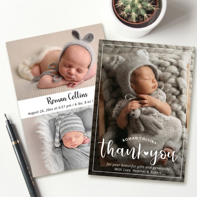 Personalised 3 Photo Thank You Birth Announcement (Creator Uploaded)