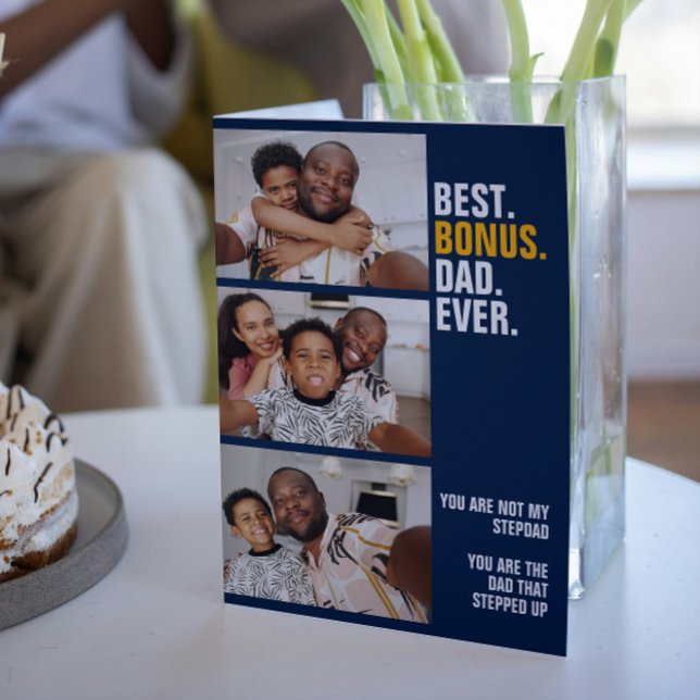 Personalised 3 Photo The Dad That Stepped Up Card (Personalized 3 Photo The Dad That Stepped Up Card from Ricaso.  Stepfather Father Day cards.)